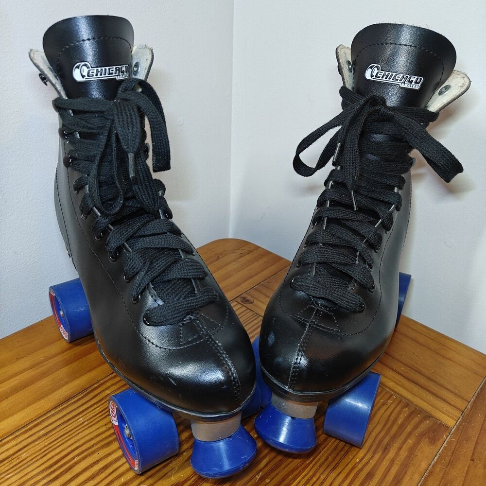 Chicago Roller Skates 405 Quad Rink Men Sz 10-Women 11 Black Blue Wheels Lace Up - Picture 3 of 14